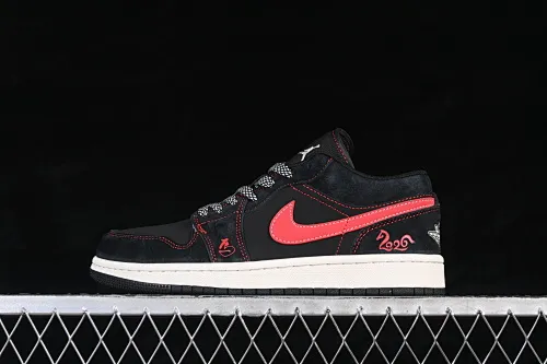 All categories Air Jordan Jordan series basketball shoes Air Jordan 1 Low High-end customized low-top sneakers Air Jordan 1 Low AJ1 Joe 1 Year of the Horse limited edition black and red high-end customized low-top retro basketball shoes DX6259-601